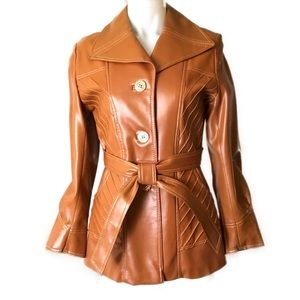 VTG. 70s MOD PVC STITCHED VEGAN LEATHER JACKET - S